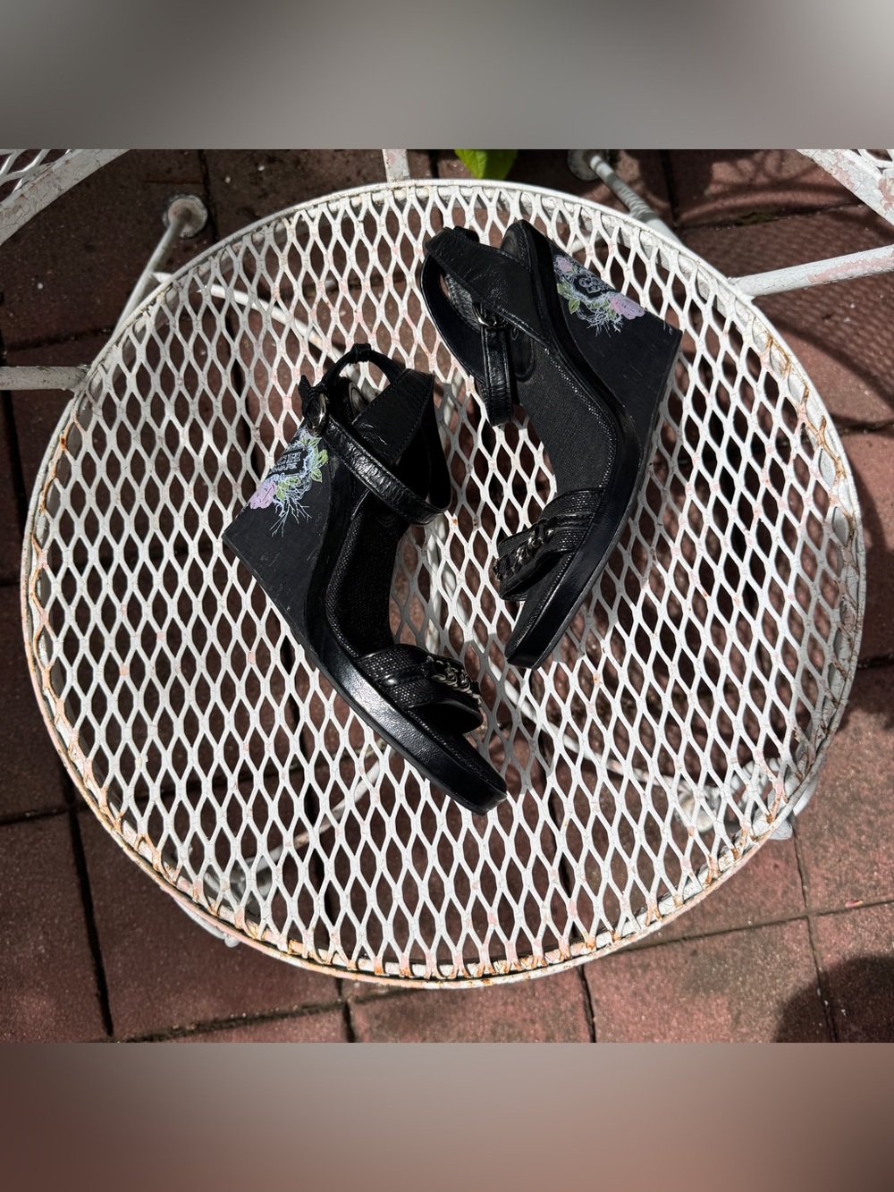 Rare Y2K Coach Black Tattoo Pattern Wedges